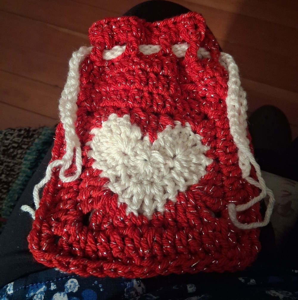 Handcrafted Red Heart Crochet Bag Pouch